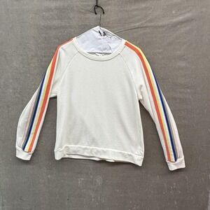 Time and Tru Sweatshirt Girls Medium 8-10 White Rainbow Stripe Raglan Crewneck